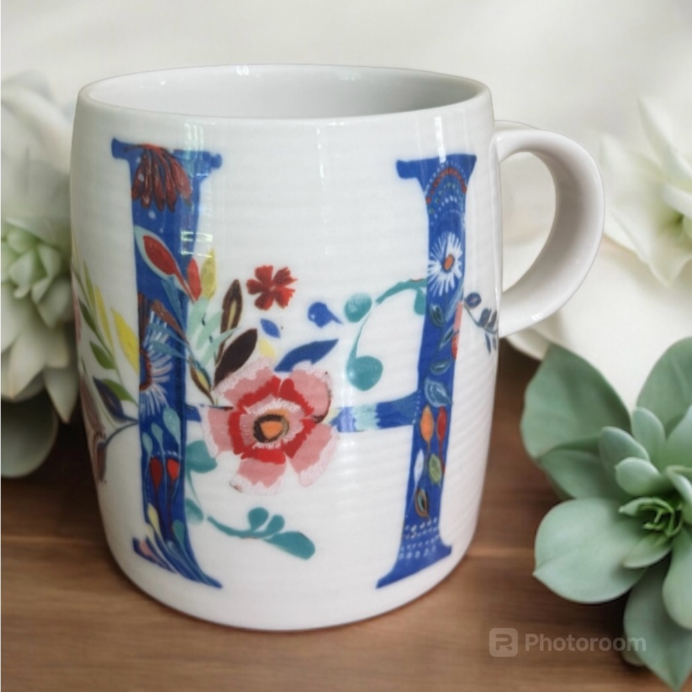 Anthropologie Starla M. Halfmann 12oz Initial H Mug